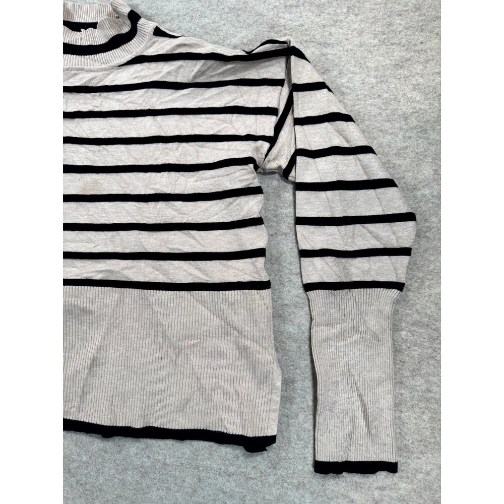 Rachel Zoe Sweater Womens Large Brown Striped Ribbed Trim Winter Warm Mock Neck - Picture 4 of 16